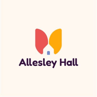 Logo with red and yellow butterfly wings above a small house, and text "Allesley Hall" below. - Home Instead