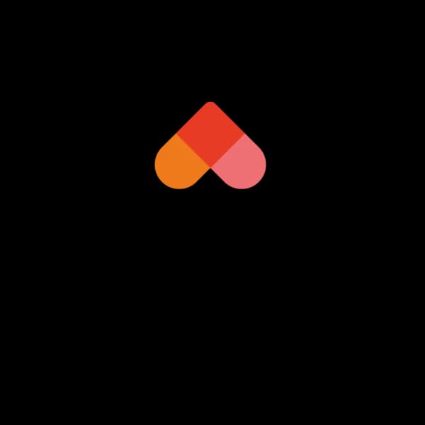 Pixelated heart shape in orange, red, and pink on a black background. - Home Instead