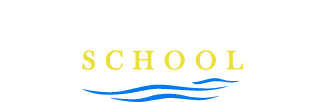 BrooklandS SCHOOL logo with yellow text and three blue wavy lines below the word "SCHOOL". - Home Instead