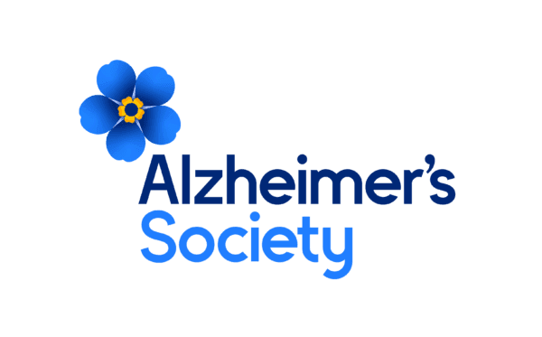 Blue forget-me-not flower with "Alzheimer's Society" written in blue text next to it. - Home Instead