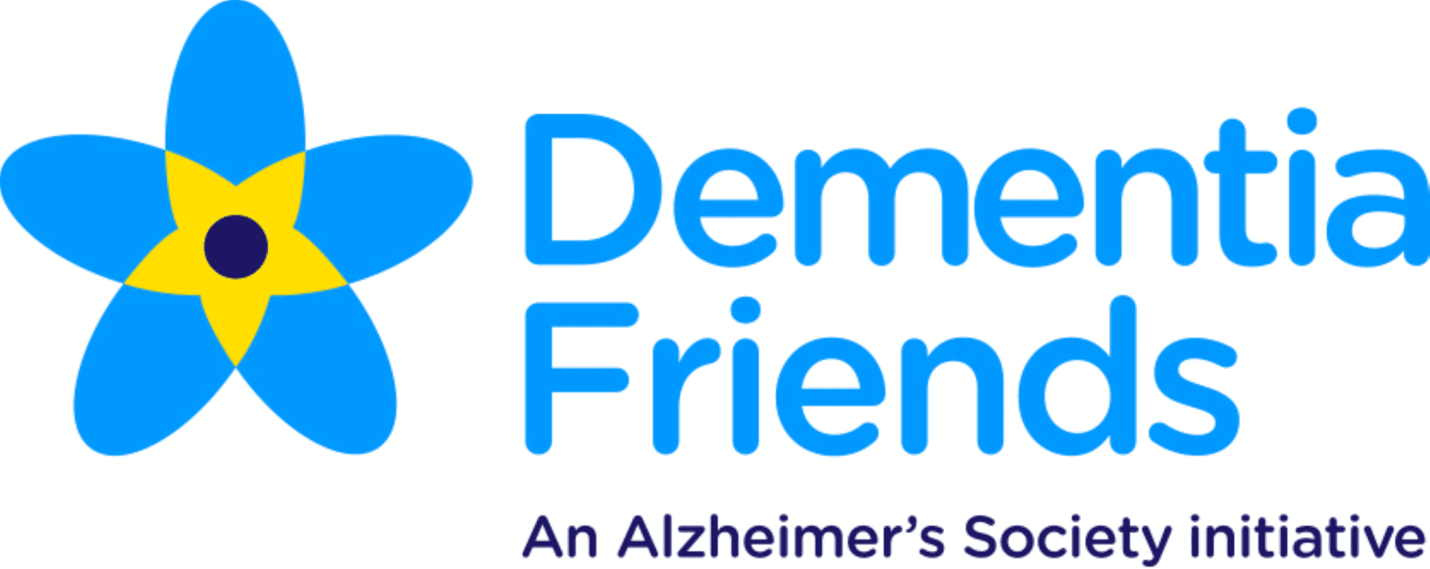 Dementia Friends logo with blue flower graphic and text 'An Alzheimer's Society initiative' underneath. - Home Instead