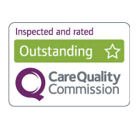 Care Quality Commission logo with the text "Inspected and rated Outstanding" and a star icon. - Home Instead