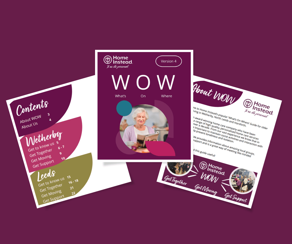 Three promotional brochures for Home Instead, featuring images and descriptive text. - Home Instead