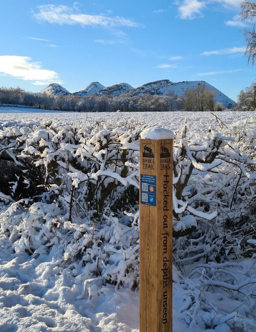 A wooden signpost on a snow-covered field with a mountain range in the background under a bright blue sky. - Home Instead