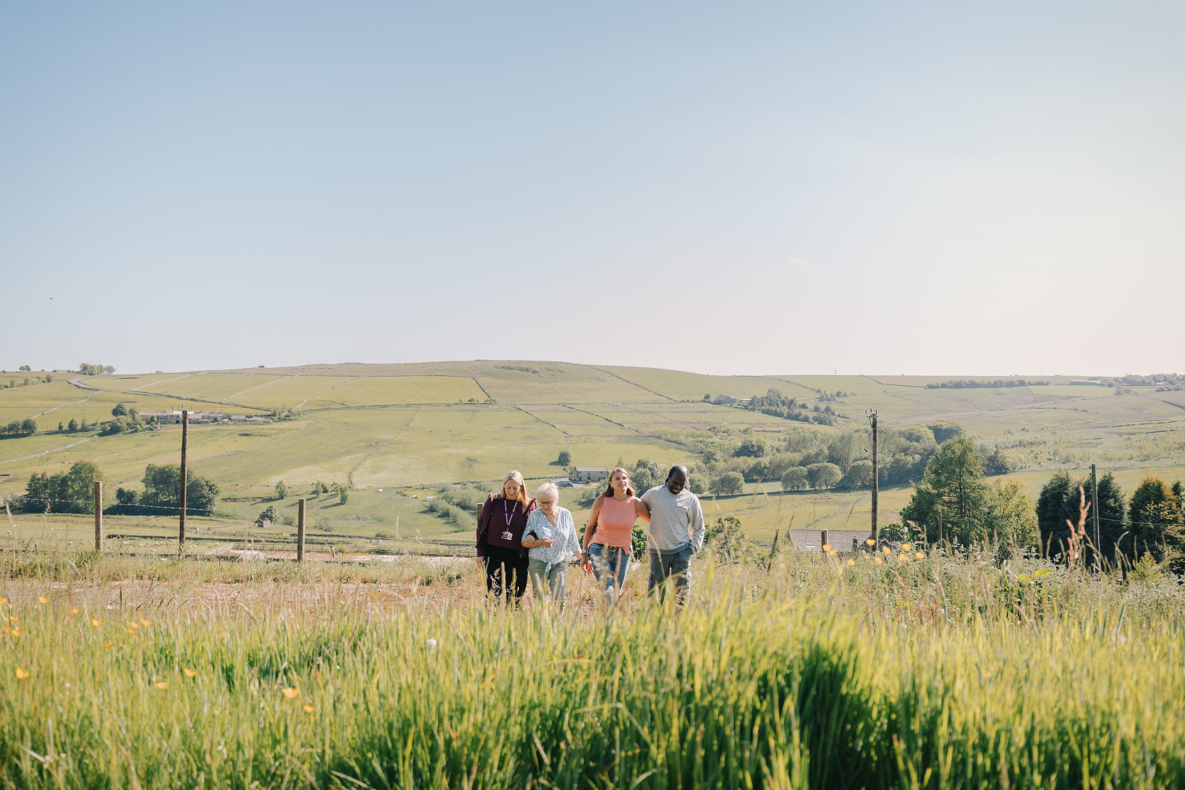 client and family enjoying outdoor walk