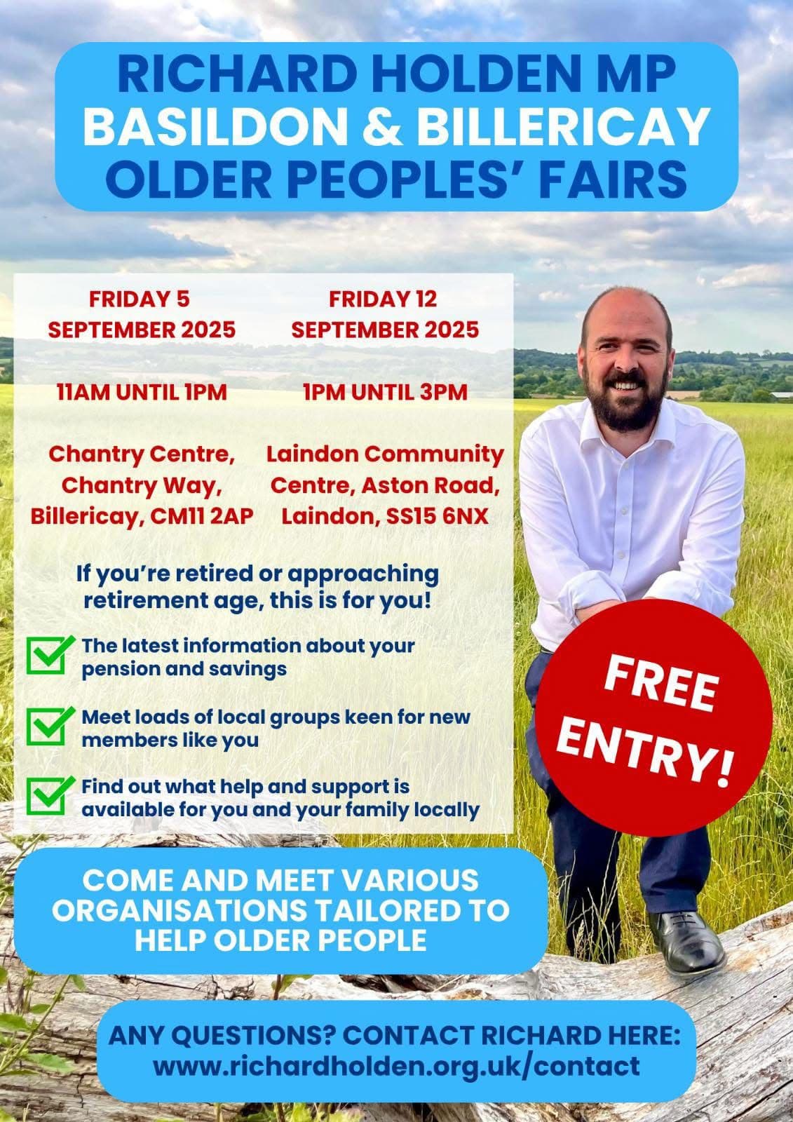 Local Billericay MP Richard holden is hosting an Older Peoples Fair on 5th September